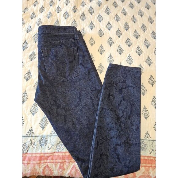 Banana Republic Velvet Skinny Jeans 27L Navy Floral Pants Soft Stretch - Picture 10 of 16